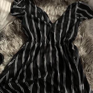 Mid-Thigh Black & White Striped Dress